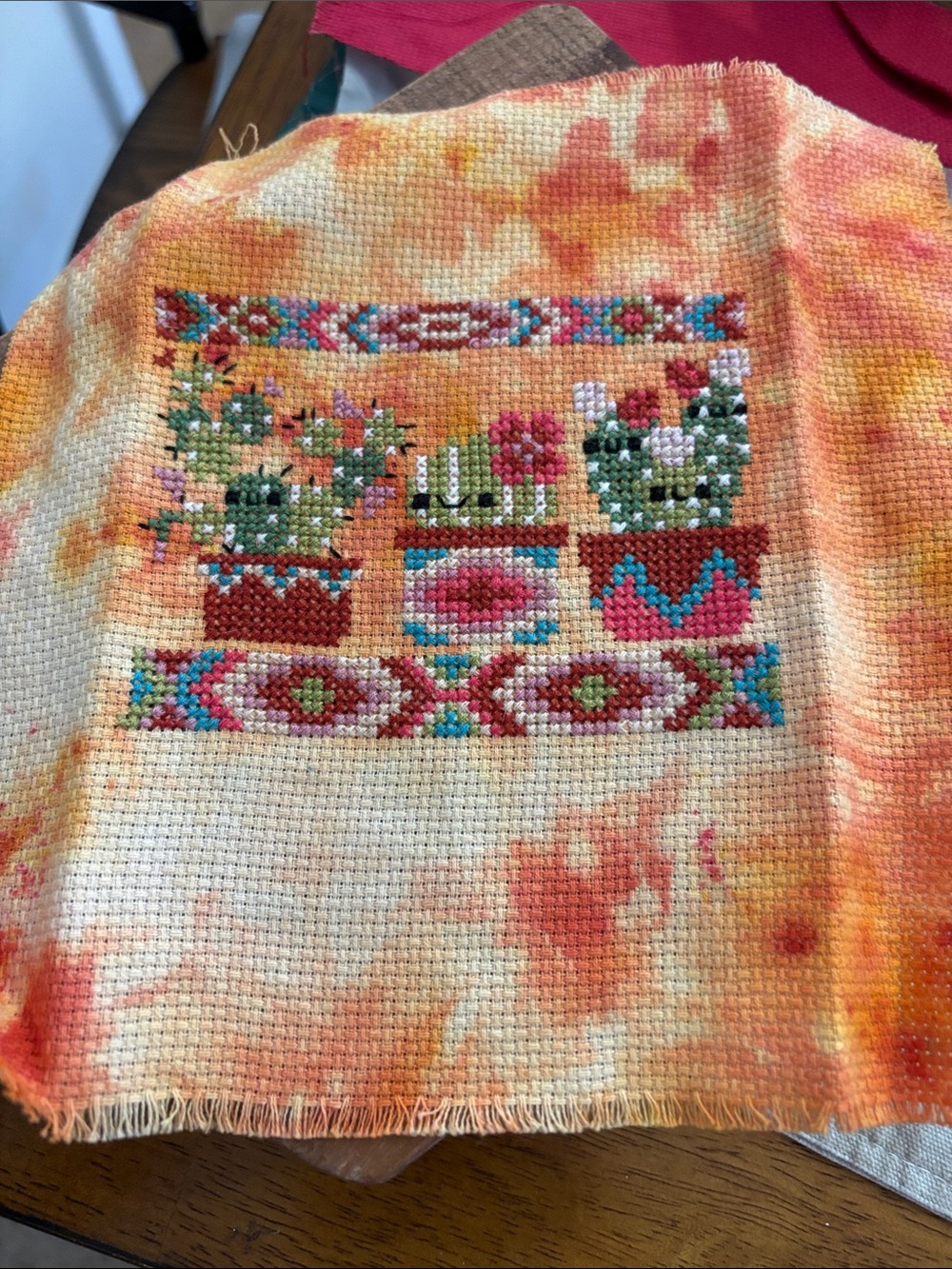 Hand stitched cross stitch cactus